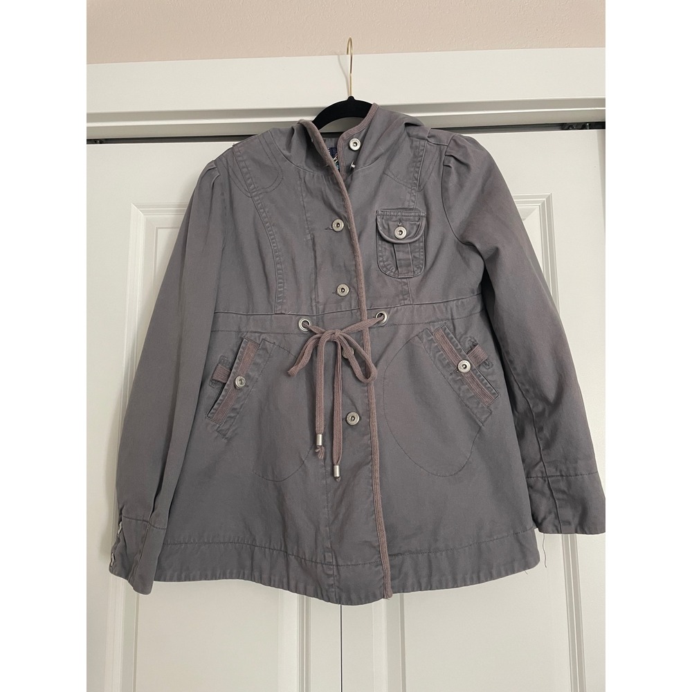 BB Dakota Utility Jacket Hooded Cinched Waist Gray 100% Cotton Y2K Size Medium